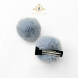 Girls Plush Pom Pom Hair Clips Hair Accessory Elephant Grey