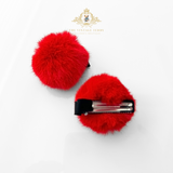 Girls Plush Pom Pom Hair Clips Hair Accessory Christmas Red