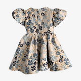 Girls Fine Jacquard Celebration Dress Floral Blue & Gold