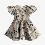 Girls Fine Jacquard Celebration Dress Floral Blue & Gold