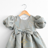 Girls Fine Jacquard Celebration Dress Floral Sage Green & Gold Leaf