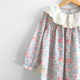 Girls Long Sleeve Eyelet Embroidered Lace Bib Collar Floral Dress