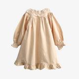 Girls Long Sleeve Lace Bib Collar Peasant Dress Cream