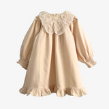 Girls Long Sleeve Lace Bib Collar Peasant Dress Cream