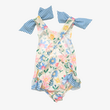 Girls One-Piece Swimsuit Flowers & Stripes