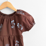 Girls Embroidered Romper Floral Brown & Baby Blue