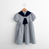 Girls Short Sleeve Sailor Dress Stripes Navy Blue & White