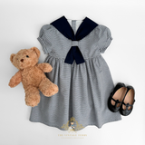 Girls Short Sleeve Sailor Dress Stripes Navy Blue & White