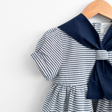Girls Short Sleeve Sailor Dress Stripes Navy Blue & White