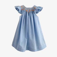 Girls Smocked Bishop Dress Blue & Orange