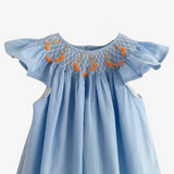 Girls Smocked Bishop Dress Blue & Orange