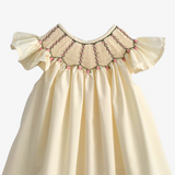 Girls Smocked Bishop Dress Cream Green & Pink