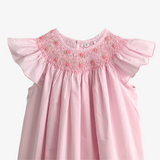 Girls Smocked Bishop Dress Rose Embroidery Pink