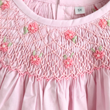 Girls Smocked Bishop Dress Rose Embroidery Pink