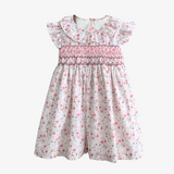 Girls Smocked Dress Spring Flowers Embroidery Pink