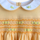 Girls Smocked Floral Embroidery Dress Yellow