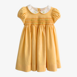 Girls Smocked Floral Embroidery Dress Yellow