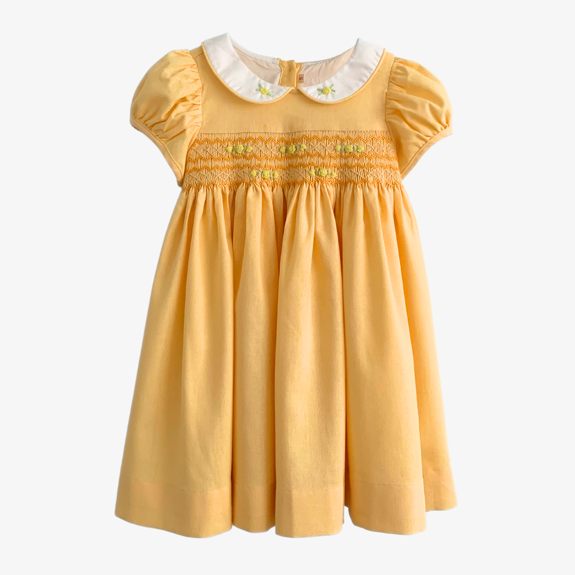 Girls Smocked Floral Embroidery Dress Yellow 5T / Yellow Girls Smocked Floral Embroidery Dress Yellow 5T / Yellow
