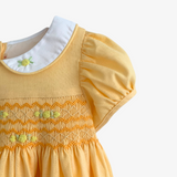 Girls Smocked Floral Embroidery Dress Yellow