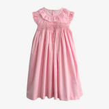 Girls Smocked Dress Rose Embroidery Pink