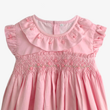 Girls Smocked Dress Rose Embroidery Pink