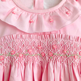 Girls Smocked Dress Rose Embroidery Pink