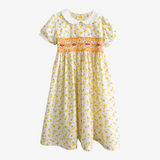 Girls Smocked Floral Dress Yellow & Pink