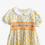 Girls Smocked Floral Dress Yellow & Pink