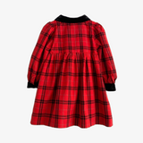 Girls Long Sleeve Embroidered Smocked Dress Plaid