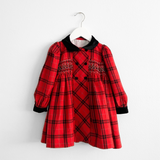 Girls Long Sleeve Embroidered Smocked Dress Plaid
