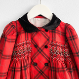 Girls Long Sleeve Embroidered Smocked Dress Plaid