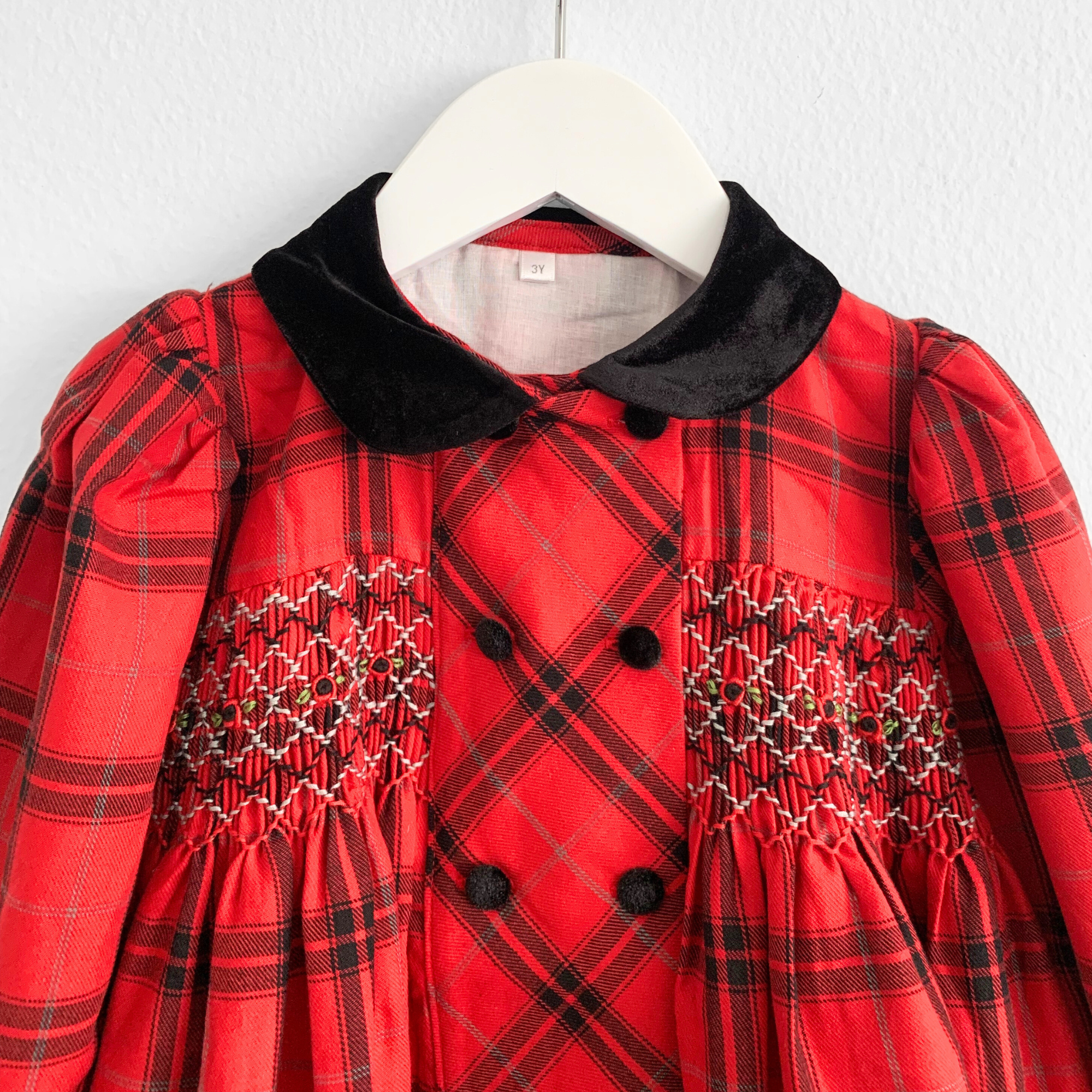 Girls Long Sleeve Embroidered Smocked Dress Plaid The Vintage Teddy Girls Long Sleeve Embroidered Smocked Dress Plaid The Vintage Teddy