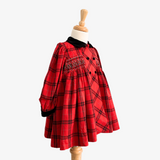 Girls Long Sleeve Embroidered Smocked Dress Plaid