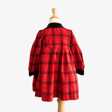 Girls Long Sleeve Embroidered Smocked Dress Plaid