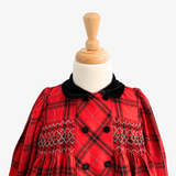 Girls Long Sleeve Embroidered Smocked Dress Plaid