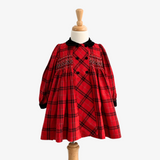 Girls Long Sleeve Embroidered Smocked Dress Plaid