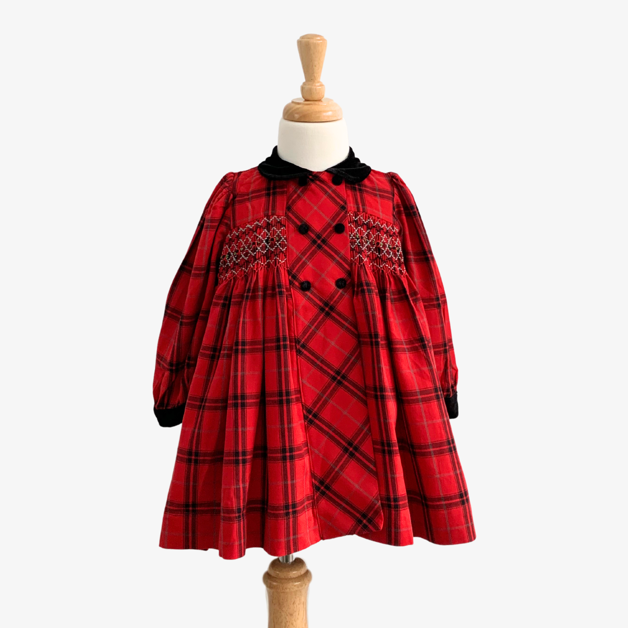 Girls Long Sleeve Embroidered Smocked Dress Plaid 5T Girls Long Sleeve Embroidered Smocked Dress Plaid 5T