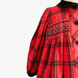 Girls Long Sleeve Embroidered Smocked Dress Plaid