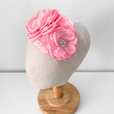 Girls Headband Vintage Floral Beaded Feathered Bubble Gum Pink