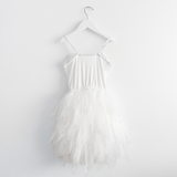 Girls Layered Tulle Beaded Fringe Tutu Dress White