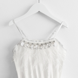 Girls Layered Tulle Beaded Fringe Tutu Dress White