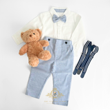 Boys Long Sleeve Oxford Dress Shirt & Pants Matching Outfit Blue & White