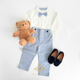 Boys Long Sleeve Oxford Dress Shirt & Pants Matching Outfit Blue & White