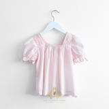 Girls Baby Doll Blouse Lovely Floral Eyelet Lace Embroidery Bohemian Pink