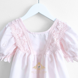 Girls Baby Doll Blouse Lovely Floral Eyelet Lace Embroidery Bohemian Pink