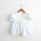 Girls Baby Doll Blouse Lovely Floral Eyelet Lace Embroidery Bohemian White