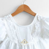 Girls Baby Doll Blouse Lovely Floral Eyelet Lace Embroidery Bohemian White
