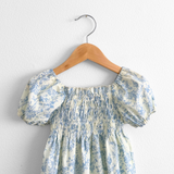 Girls Bohemian Nap Smocking Floral Romper Bubble Cream & Blue