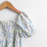Girls Bohemian Nap Smocking Floral Dress Cream & Blue