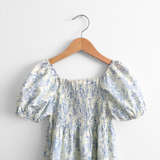 Girls Bohemian Nap Smocking Floral Dress Cream & Blue